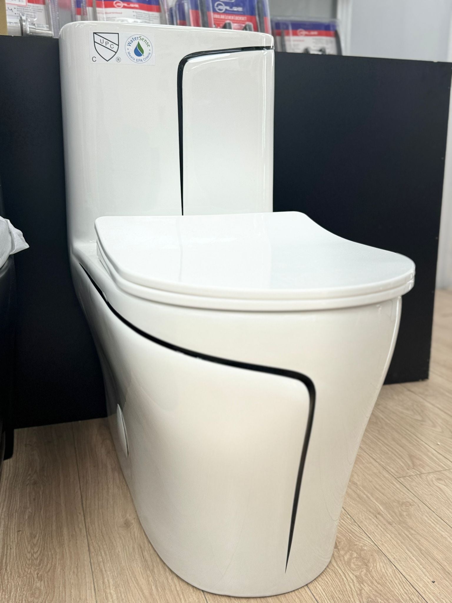 White and Black Line Toilet
