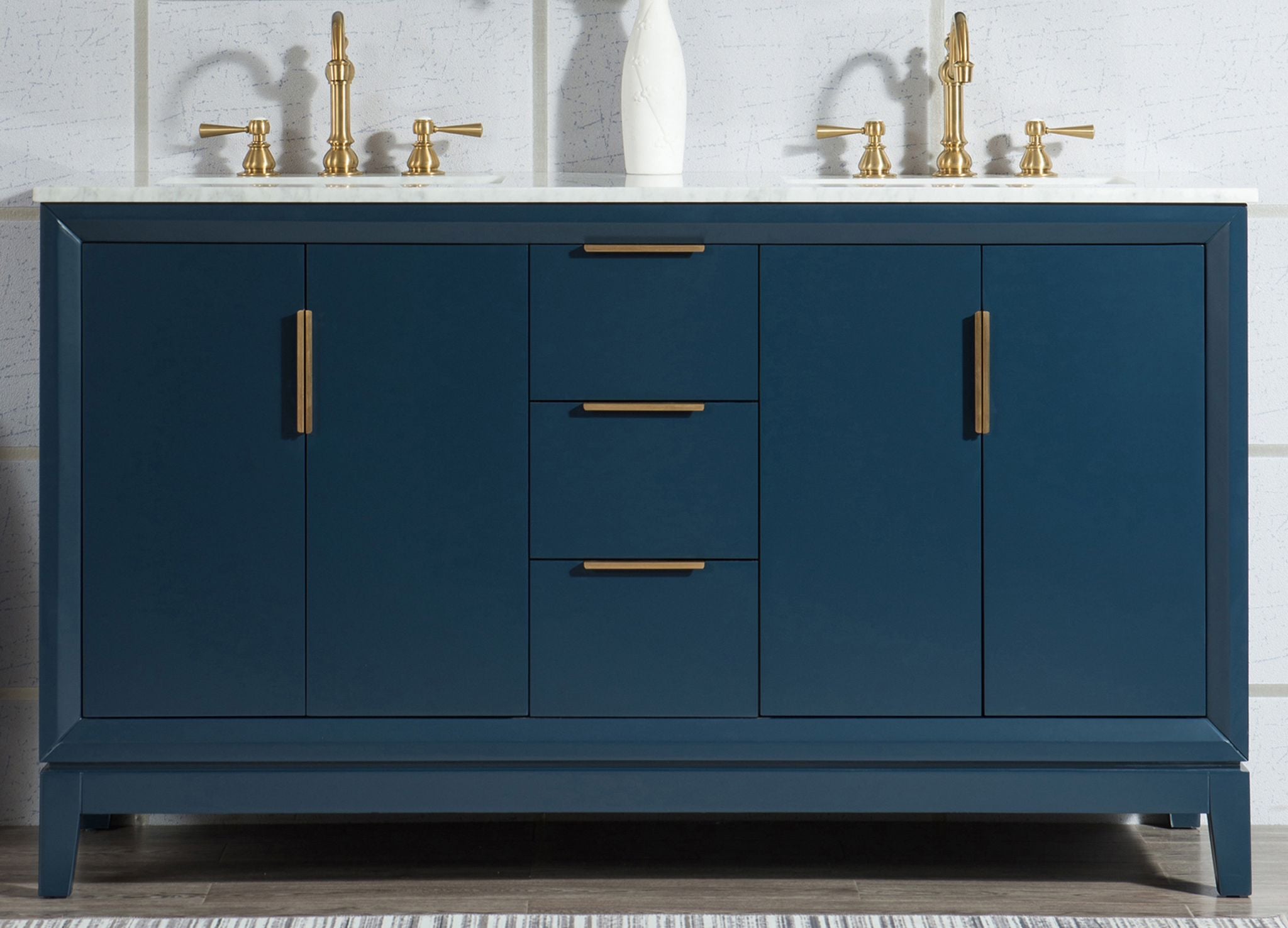 60 inch Double Sink Aqua Blue Painted Vanity with Quartz Countertop