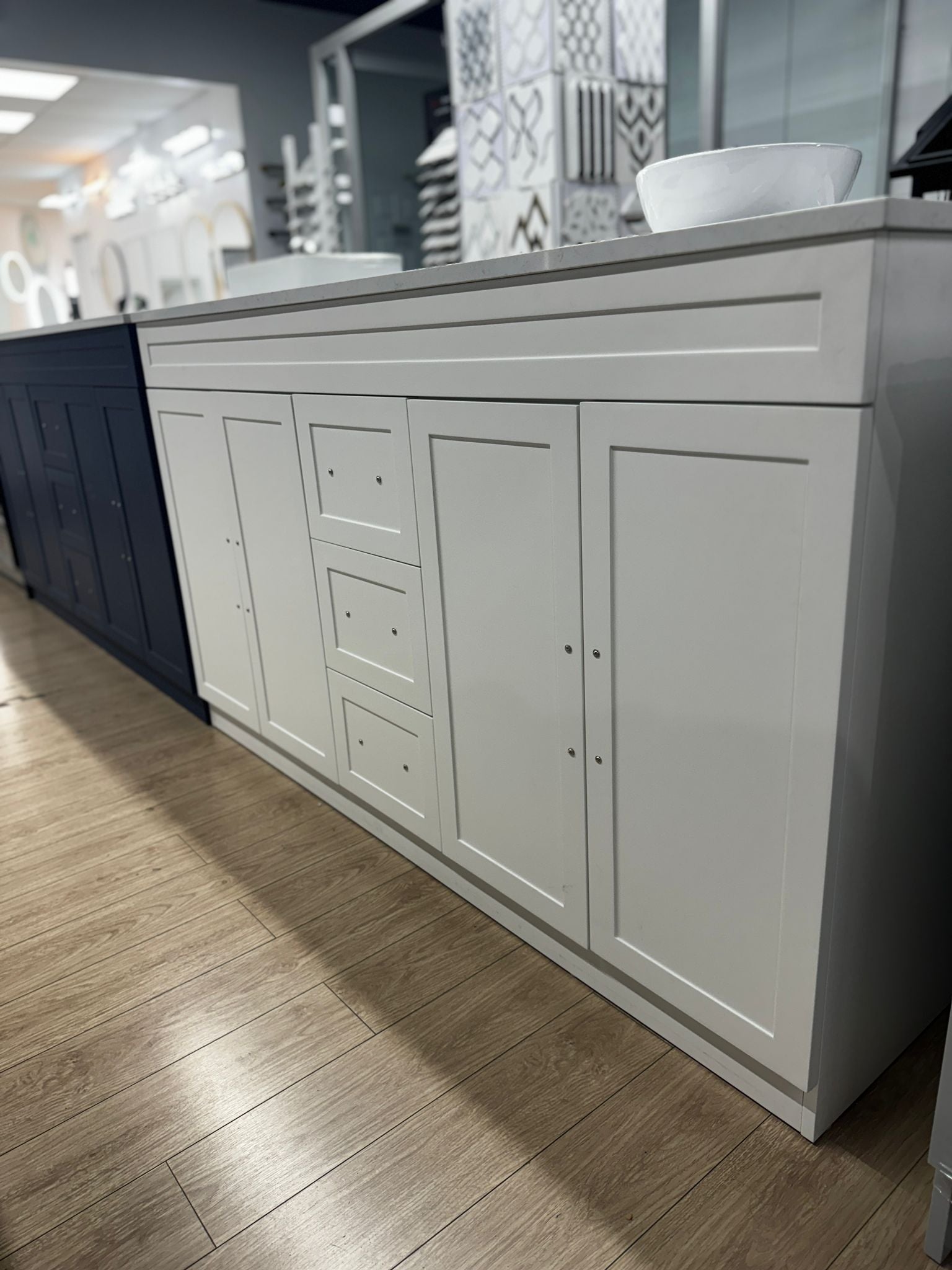 60" MDF Double Sink White Vanity with Quartz Countertop