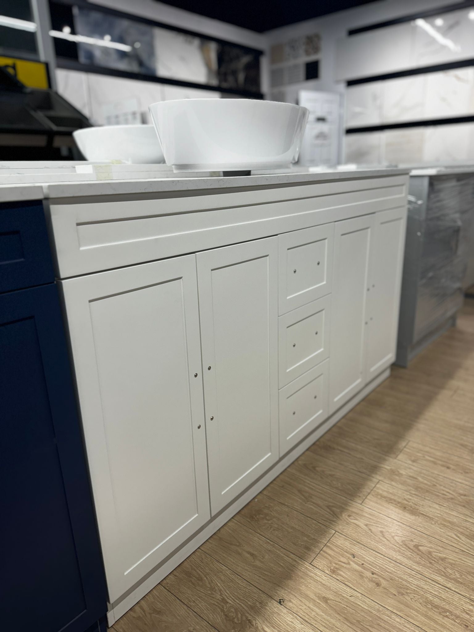 60" MDF Double Sink White Vanity with Quartz Countertop