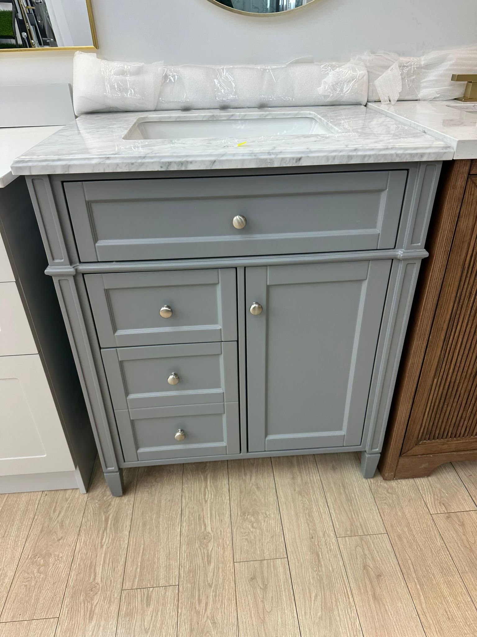 30 inch Dark Grey Wood Vanity with Marble Countertop