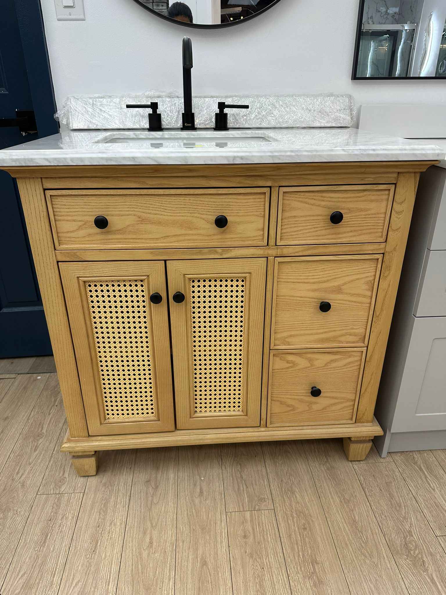 36 Inch Oak Wood Vanity with Marble Countertop