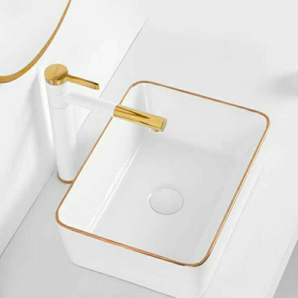 Rectangular Vessel Sink with Gold Trim SKU-8032WG