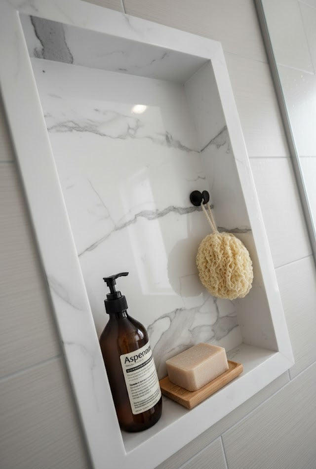 White Marble niche 16 x 24 statuario single shelf