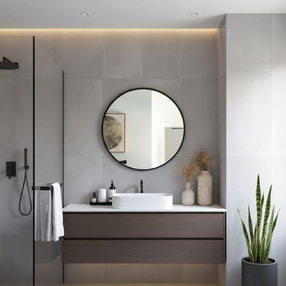 Round Aluminum Black Framed Mirror 28" R28-MB