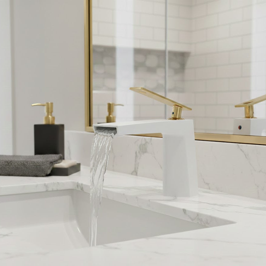 White Delta Single Hole Bathroom Waterfall Faucet CZ344001BL+WG