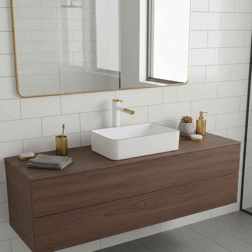 Rectangular Vessel Sink with Gold Trim SKU-8032WG