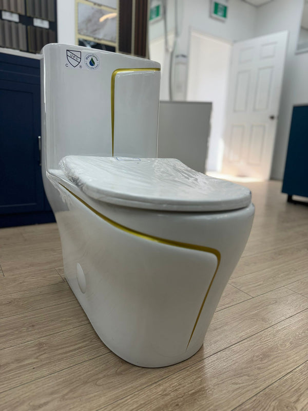 White and Gold Line Toilet
