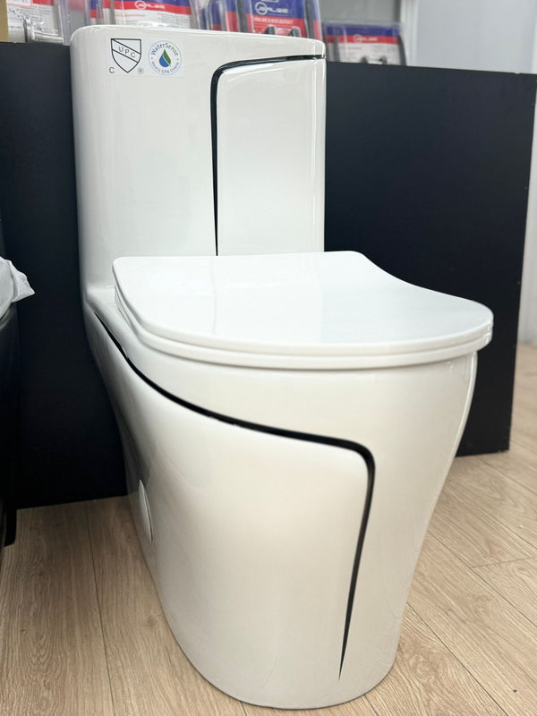 White and Black Line Toilet