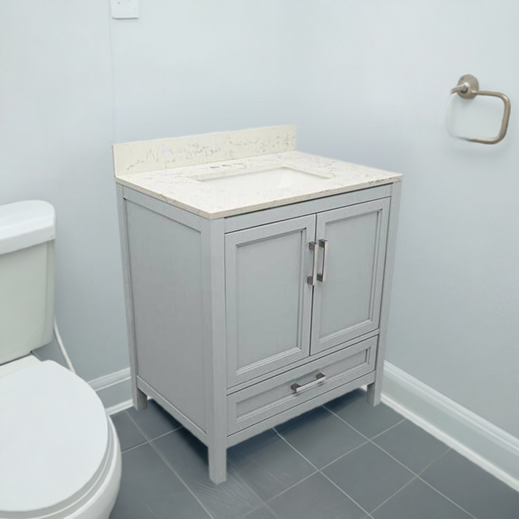 Grey Marble Vanity 2 door 30 inch - Solid Wood