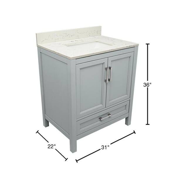 Grey Marble Vanity 2 door 30 inch - Solid Wood