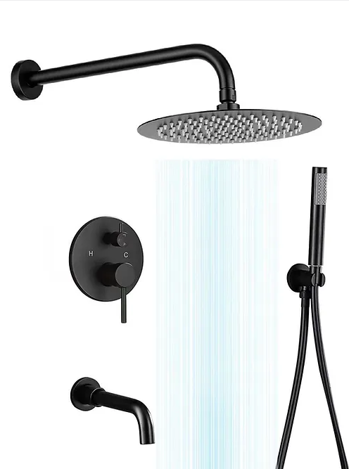 Midnight Round Matte Black Rain Shower Set