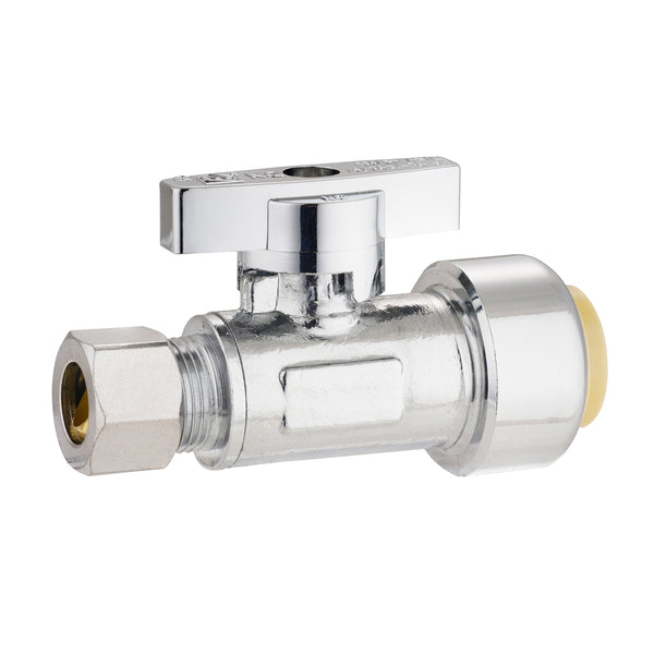 Push Fit Straight Ball Valve 1/2" PF x 3/8" OD Comp