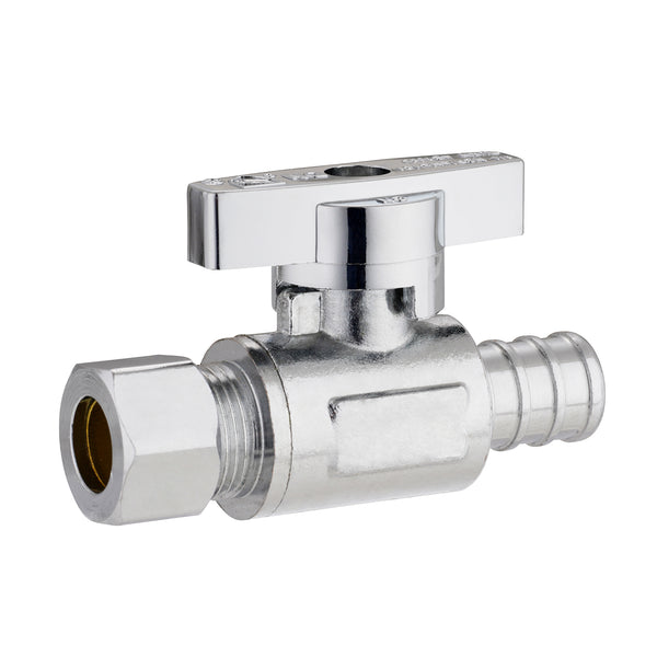 Quarter Turn Straight Stop Valve 1/2" PEX x 3/8" OD Comp