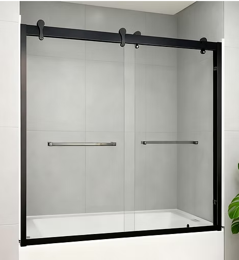 HT- 6061BL Midnight Black Frame 60x61 Shower Enclosure for Bathtub