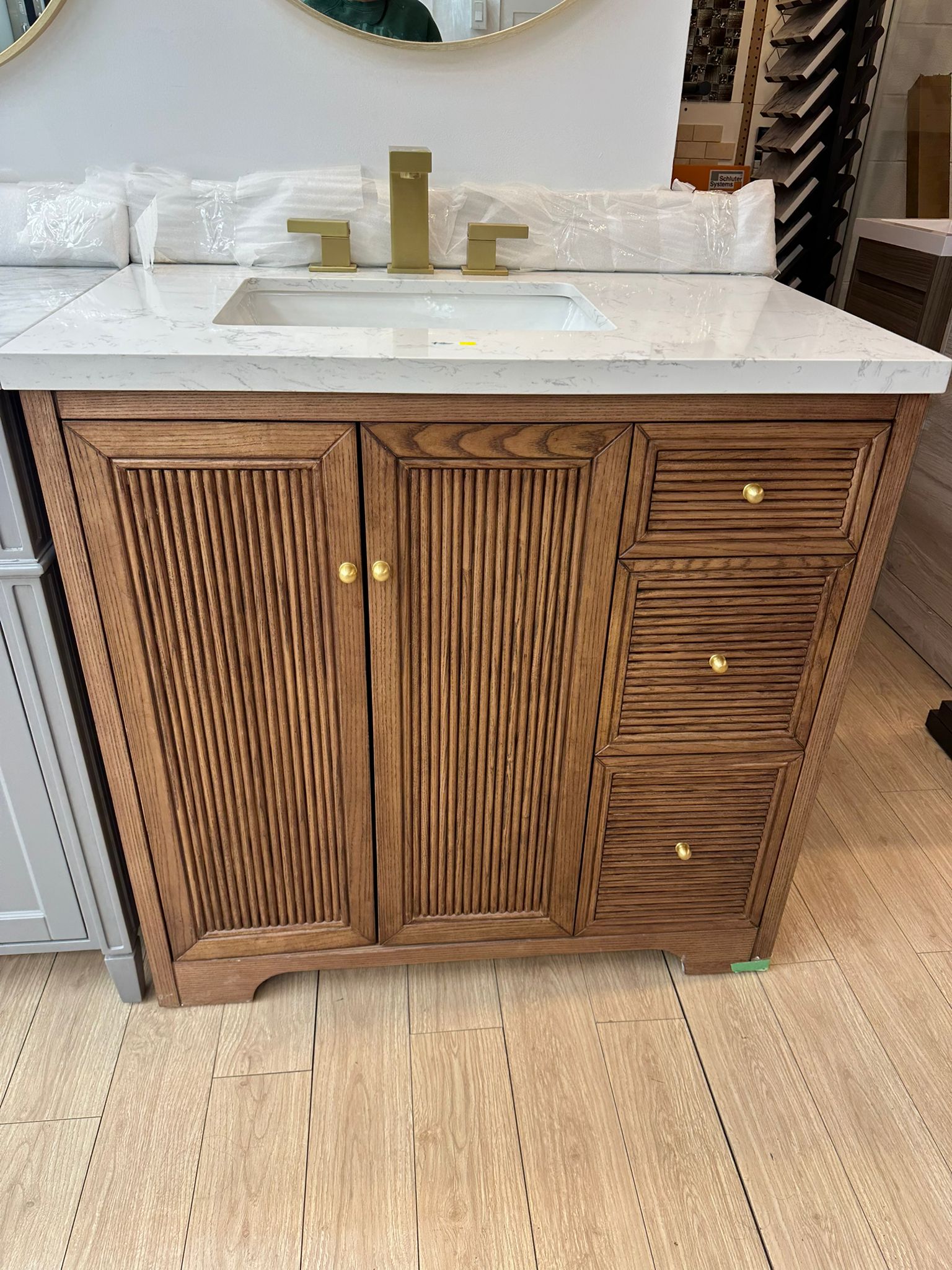 36 Inch Walnut Wood Vanity with Quartz Countertop