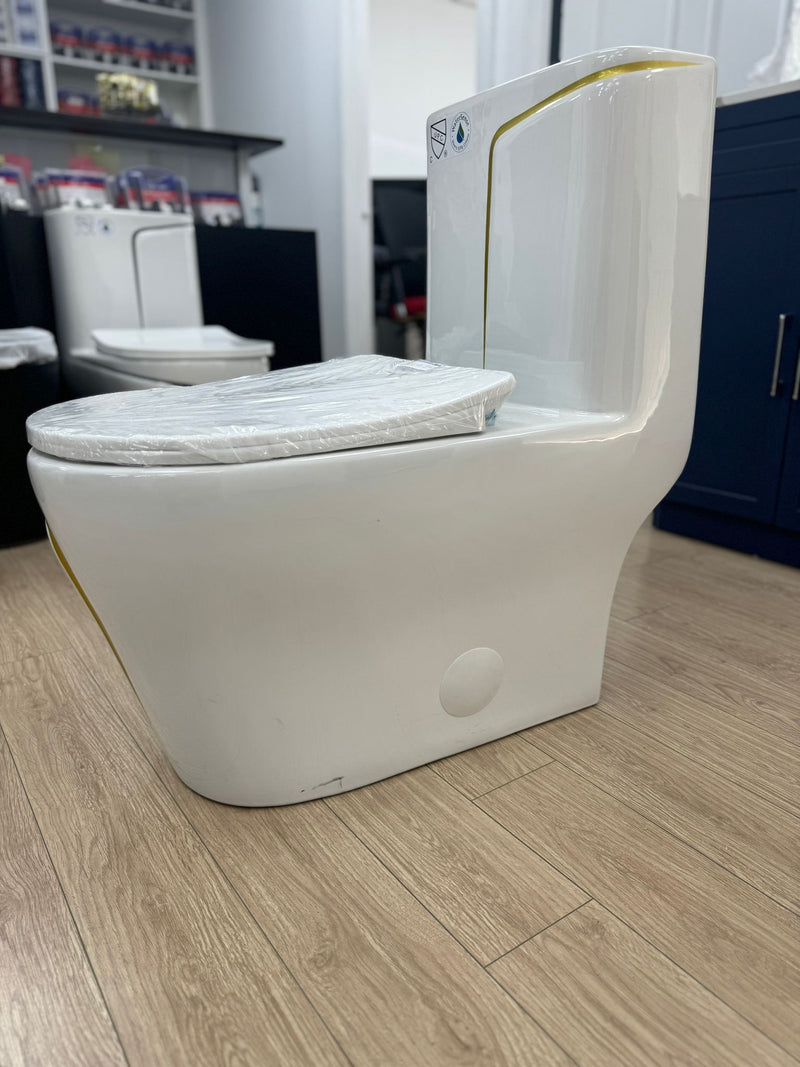 White and Gold Line Toilet
