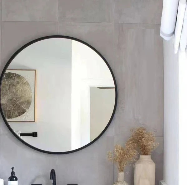 Round Aluminum Black Framed Mirror 28" R28-MB