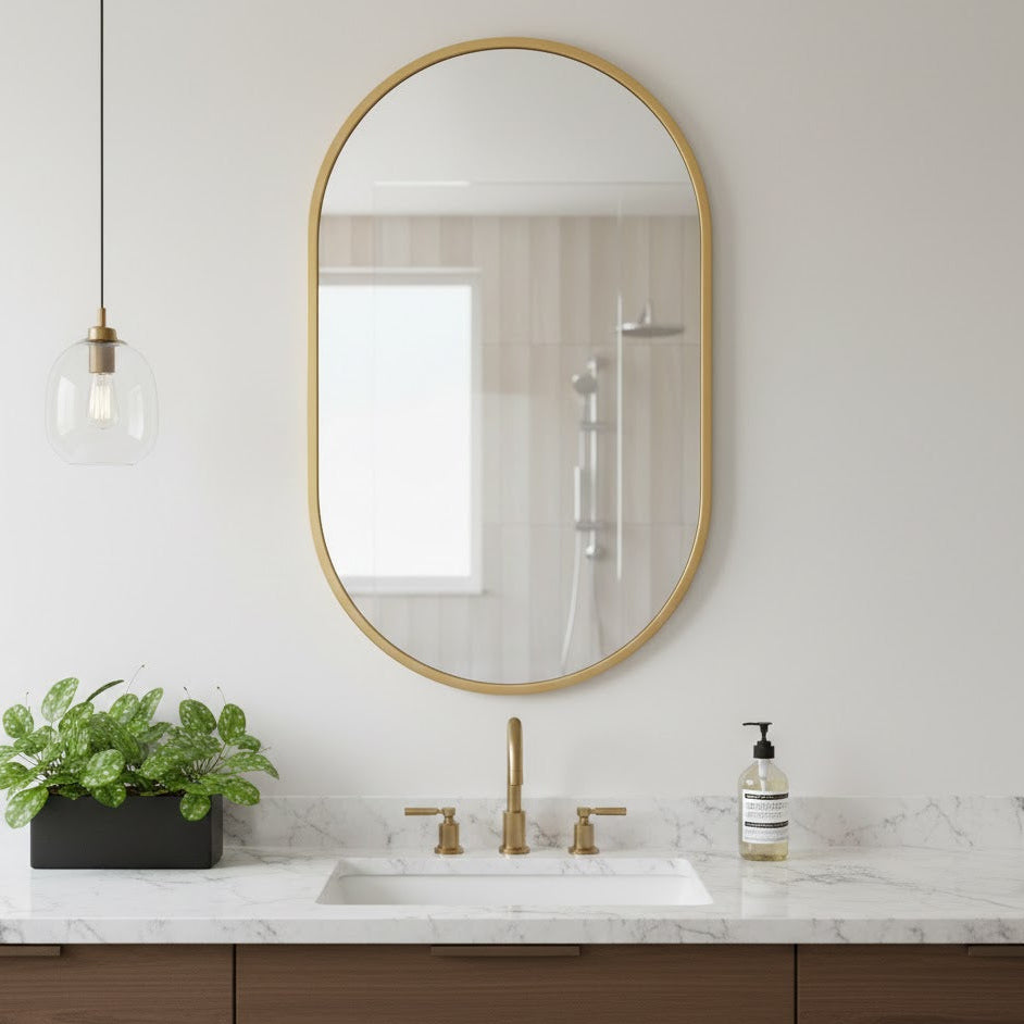 Oval Gold Metal Track Frame Mirror 24X32 T24-BG