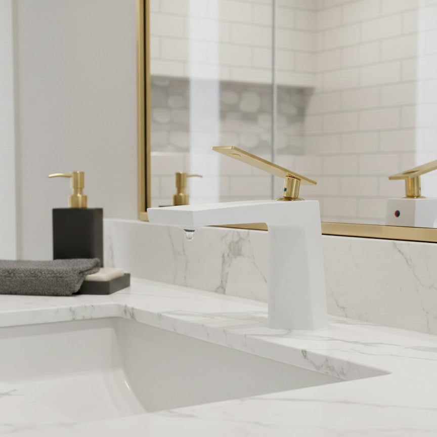 White Delta Single Hole Bathroom Waterfall Faucet CZ344001BL+WG